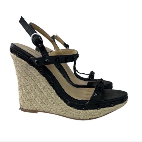 Charlotte Russe | Madison Wedge Heels Black & Tan Size 9 Sandals​​​​ - Picture 6 of 15